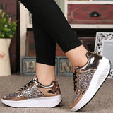 Fashion Ladies Women'S Shoes Sport Sequins Wedges Shoes Shake Silver Comfortable Sport Jogging Tennis Lace-Up Running Sneakers