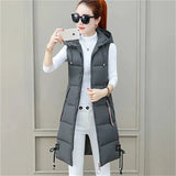 2023 New Autumn Winter Women Long Parkas Vest Warm Hooded Down Coat Parka Ladies Sleeveless Waistcoat Jacket Outwear