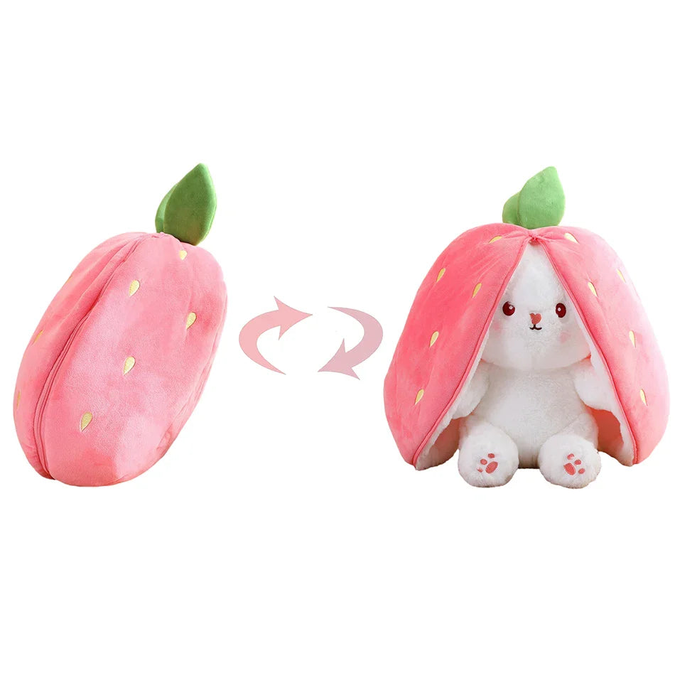 18cm Cosplay Strawberry Carrot Rabbit Plush Toy Stuffed Creative Bag into Fruit Transform Baby Cuddly Bunny Plushie Doll For Kid