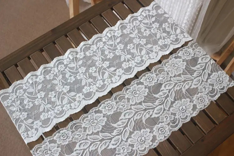 Elastic Hollow Floral Embroidery Lace Ribbon, DIY Apparel Sewing Fabric, Home Textile Decor Tape, Black and White, 15cm Wide