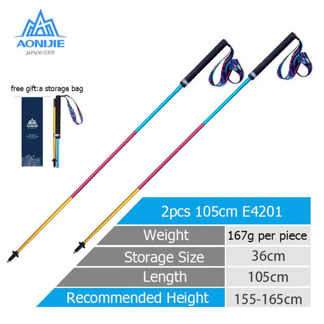 2PCS AONIJIE E4201 Lightweight Folding Collapsible Quick Lock Trekking Pole Hiking Pole Trail Running Walking Stick Carbon Fiber