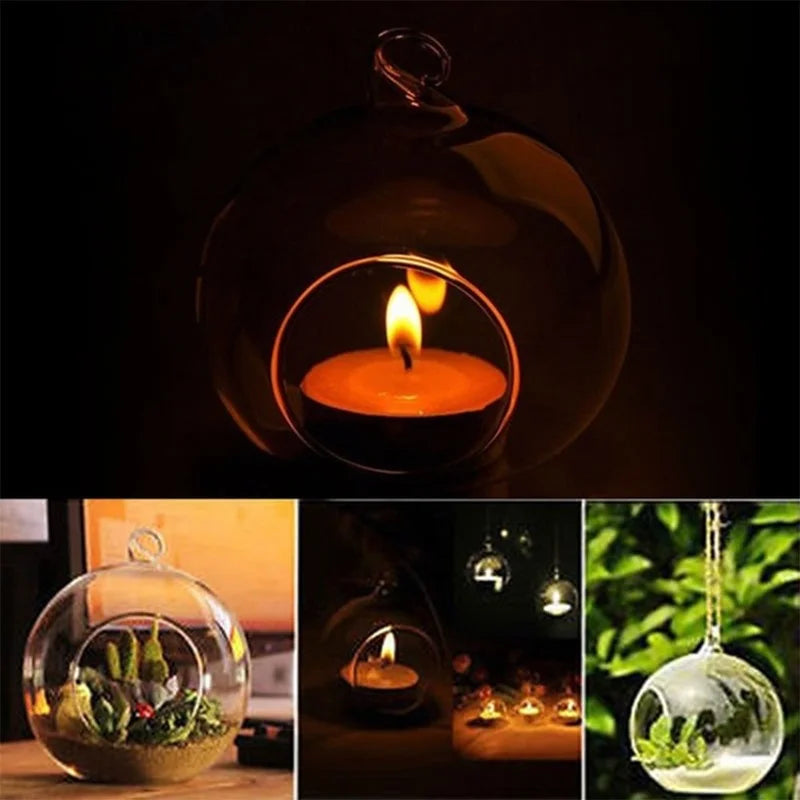 6/8cm Glass Candle Holder Hanging Tealight  Globes Terrarium Wedding Candlestick Vase Home Bar Decor for Wedding Party DIY Gifts