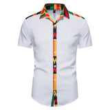 African Kente Print Shirt Short Sleeves Summer Men's 2023 Fashion Patchwork Button Turn Traditional Dashiki Casual Work Tops