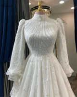 Ciynsia Luxury Long Sleeves Muslim Wedding Dresses Lace Beaded Dubai Arabic Bridal Gowns For Women Bride Robe De Mariée 2024