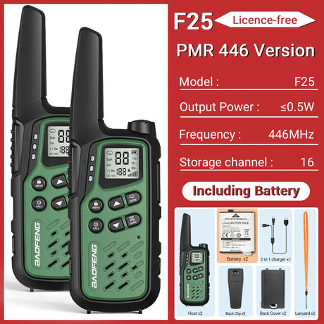 2Pack Baofeng MP25 PMR446/FRS Long Range Rechargeable Type-C Charge Mini Walkie Talkie With LCD Display Flashlight Two-way Radio