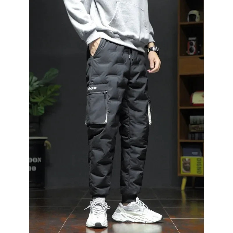 80% White Duck Down Padded Thicken Winter Warm Down Pants Men Joggers Sportswear Sweatpants Thermal Down Trousers