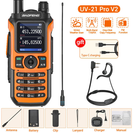 Baofeng UV-21 PRO V2 Walkie Talkie Wireless Copy Frequency 16 KM Long Range TYPE-C Two Way Radio Ham CB Radio UV-5R UV-17