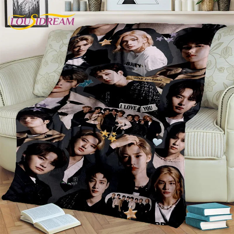 Korea Singer 3D Kpop Stray Kids Blanket,Soft Throw Blanket for Home Bedroom Bed Sofa Picnic Travel Office Rest Cover Blanket Kid