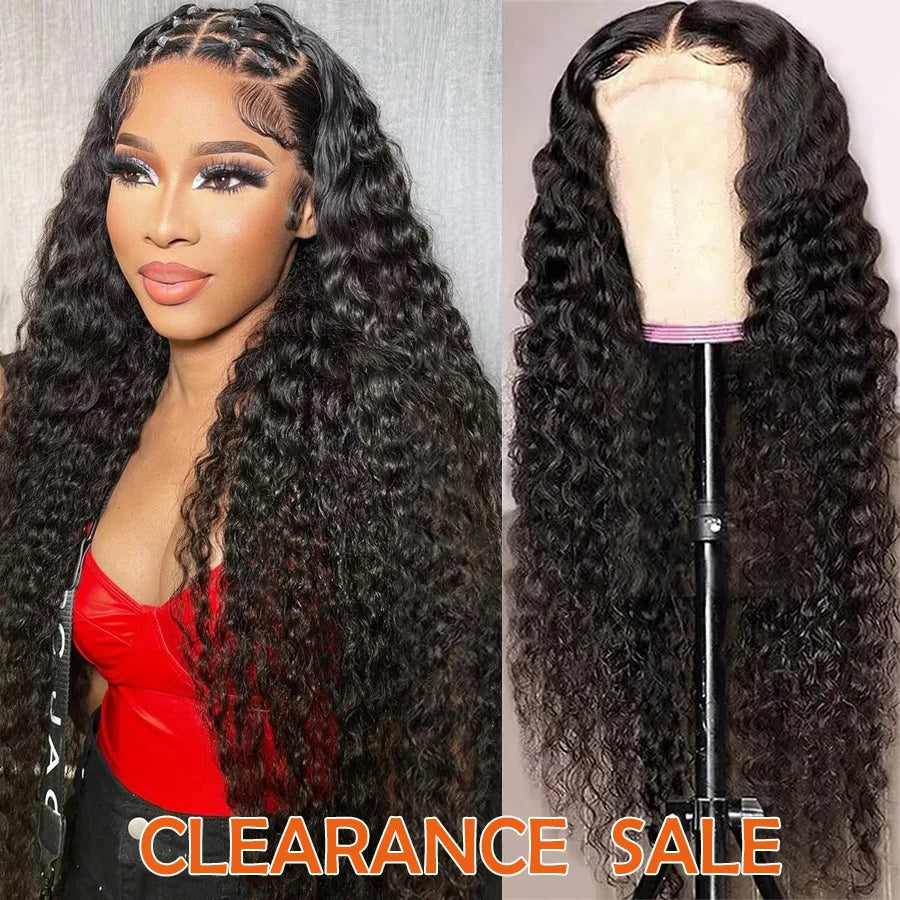 30Inch 4x4 Deep Curly Lace Closure Wig Hd Transparent Deep Wave  Wig Glueless Curly Human Hair Wigs  For Women Remy 180%