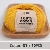 QJH 10PCS 100% Organic Cotton Yarn Pure/Mixed Color Yarn, Knitting Yarn - Crochet Yarn Soft 10 Strands Hank Yarn Machine Washabl