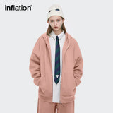 INFLATION Casual Zip Up Hoodies Men Winter Thick Fleece Sweat Jacket Unisex Matching Hooded Sweatshirt Couple