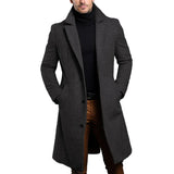 Atutumn Winter Long Warm Wool Trench Coat For Men Solid Color Single Breasted Luxury Wool Blends-Overcoat Tops Coats Clothing