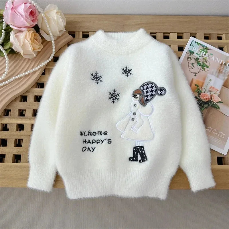 2023 Flower Knit Sweaters Autumn Winter Children's Kids Baby Girls Clothes Thicken Pullover Kids Long Sleeve Sweater