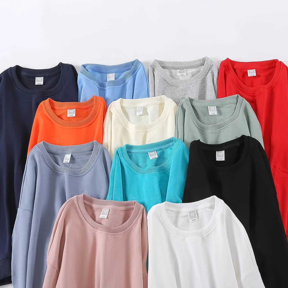 10.6oz 300gsm Cotton Pullover Sweater Men Solid Color Long Sleeve Round Neck Hoodless T-shirt Spring Autumn Coat Women