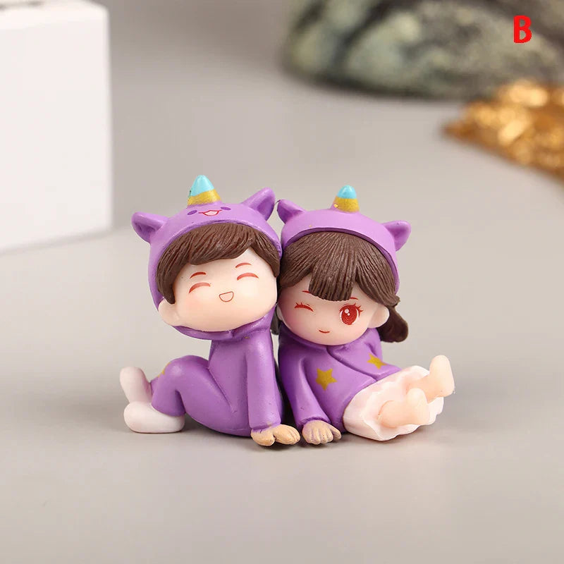 1Pair Cute Creative Cartoon Purple Pajamas Couple Car Decoration Ornaments Auto Center Console Car Interior Accessories