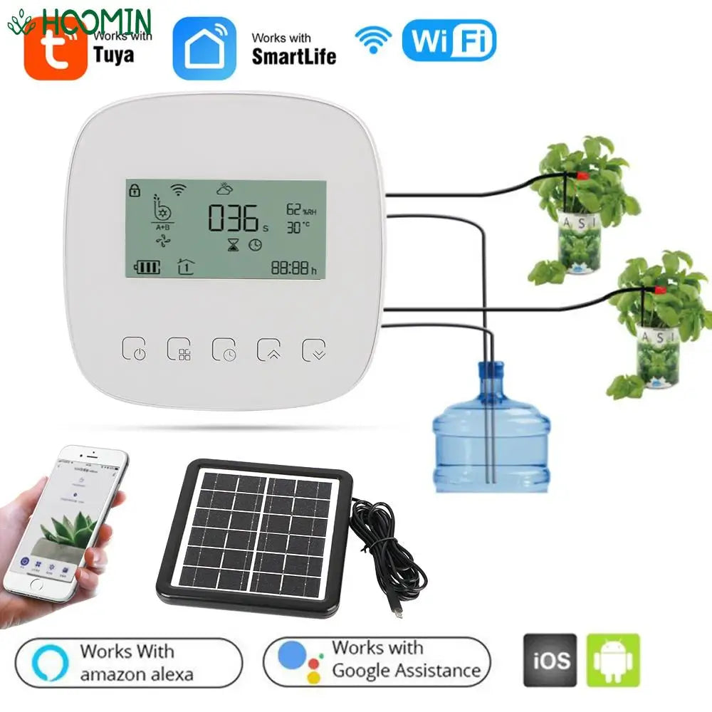 WiFi Tuya with Solar Panel Digital Watering Irrigation Timer Micro-drip Irrigation Controller Intelligent Automatic Water Timer