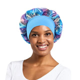 New Women's Laser Satin Bonnet Night Sleep Hat Elastic Wide Band Salon Hair Loss Cover Head Wrap Chemo Caps Styling Nightcap