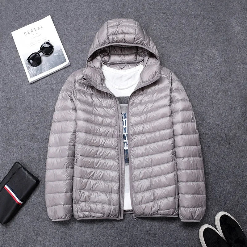 2024 new upscale men's white duck down jacket men's short hooded men's autumn and winter lightweight oversized fashion coat