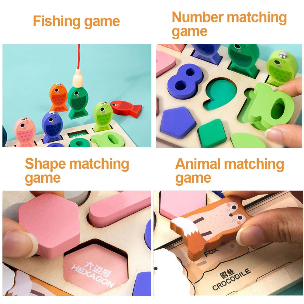 Toddler Montessori Toys Shape & Number Matching,Fishing Game,Animal PuzzleTo Exercise Fine Motor Skills For Boys and Girlsl