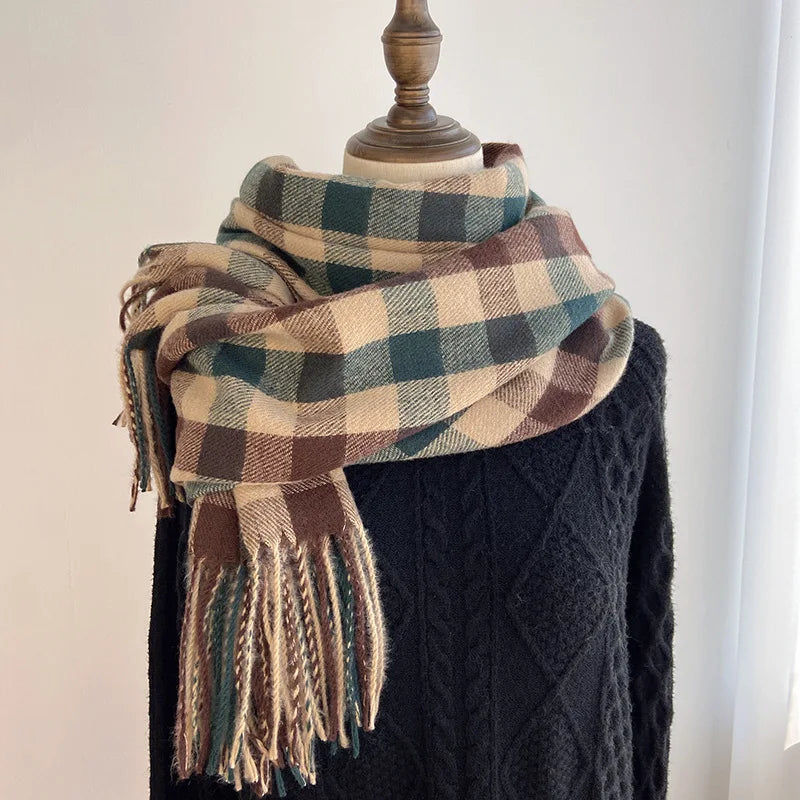 2023 Pamwallymensa Women's Scarf Winter Luxury Brand Tippet Scarves for Ladies Plaid Shawls Warm British Style Thicken Man