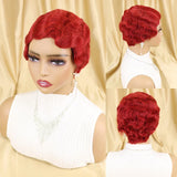 Short Finger Wave Wig Brazilian Human Hair Wig for Black Women Brown Blonde Short Ocean Wave Wig Peruca Burgundy Pixie Cut Wigs