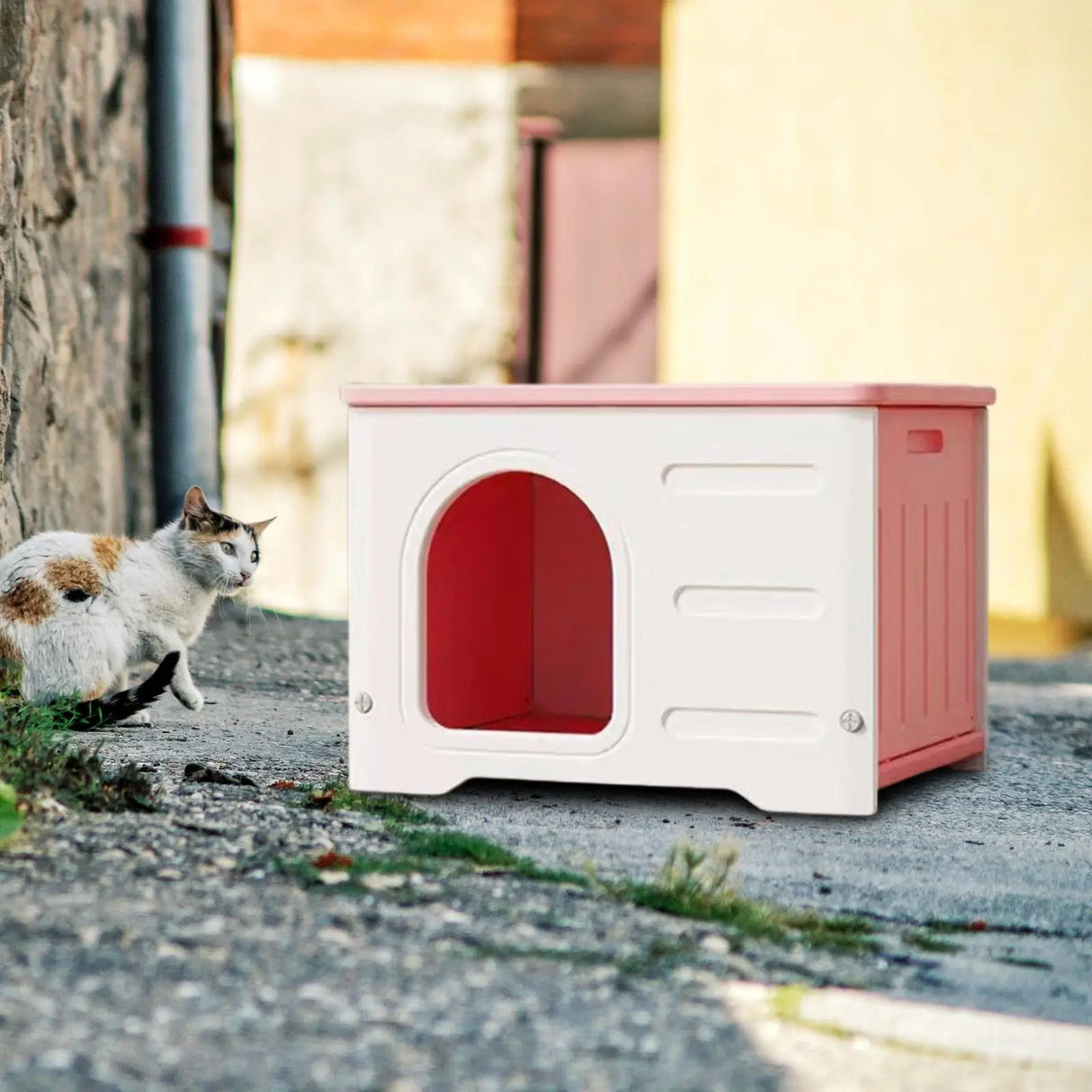 Feral Cat House Weatherproof Habitats Bed 21"x16"x15" Cave Stray Cats Shelter for Garden Courtyard Outdoor Cats Small Animals