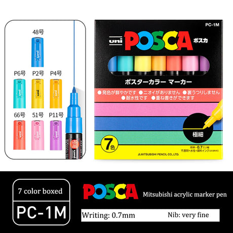 UNI Posca Markers marcadores PC-1/3/5M Acrylic Permanent Graffiti Pen Art Supplies For Rock Metal Leather Ceramic Glass Plastic