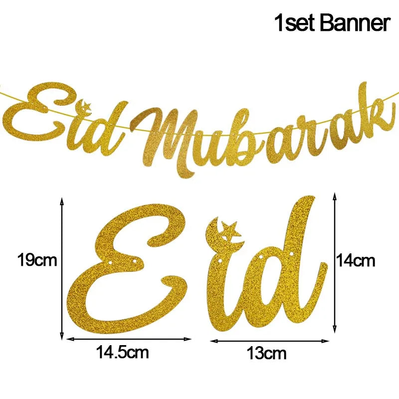 Gold Eid Mubarak Disposable Tableware Star Moon Gilded Plate Cup Gift Box EID Party Supplies 2024 Ramadan Mubarak Kareem Decor