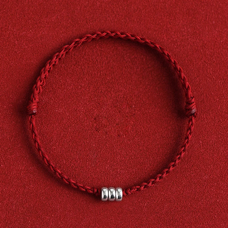 Fit 13-18cm 925 Silver Rope Bracelets Women Round Circle Beads Red Thread Line String Bracelets For Women Girls Men