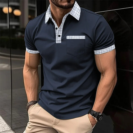 2023 Fashion Men's Short Sleeve Polo Shirt Man Plaid Collar POLO Tee Male Casual Collar T-Shirt Clothing