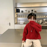 Children Winter Sweater Korean Style Baby Crewneck Top Jacquard Sweater Solid Color New Fashionable Warm Simple Kids Sweater