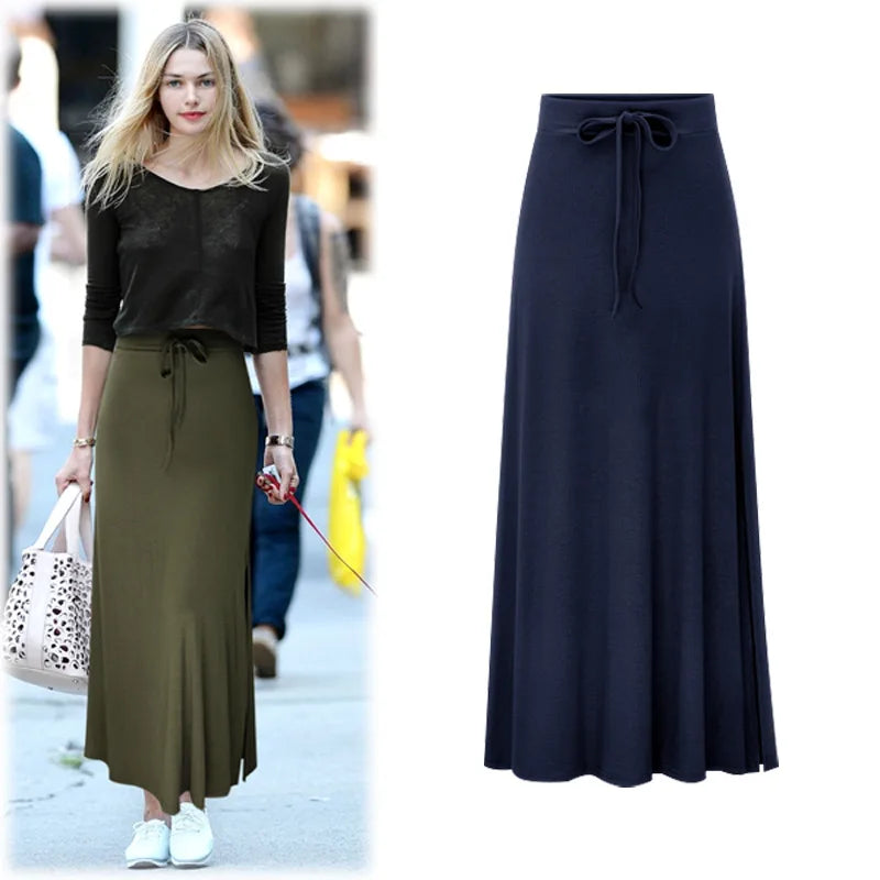 Plus Size A-line Cotton Skirts Hip Slim Women Casual Skirts Irregular Elastic Waist Long Loose Sheds Skirts Bowknot Skirts