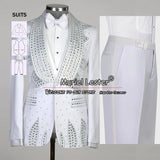 White Suits For Men Wedding Luxury Heavy Beading Blazer Formal Groom Wear Tuxedo 3 Pieces Male Fashion Banquet Prom Party Dress