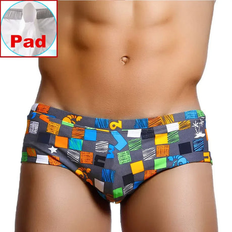 Sexy Summer Men Swimwear Swimsuits Square Graffiti Surf Swim Boxer Briefs Bikini Shorts Beach Trunks Boardshorts Brazilian Cut