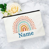 White Personalized Name Bag woman rainbow print Makeup Bag Storage Pouch Toiletries storage Cosmetic Pocket Gift for teachers