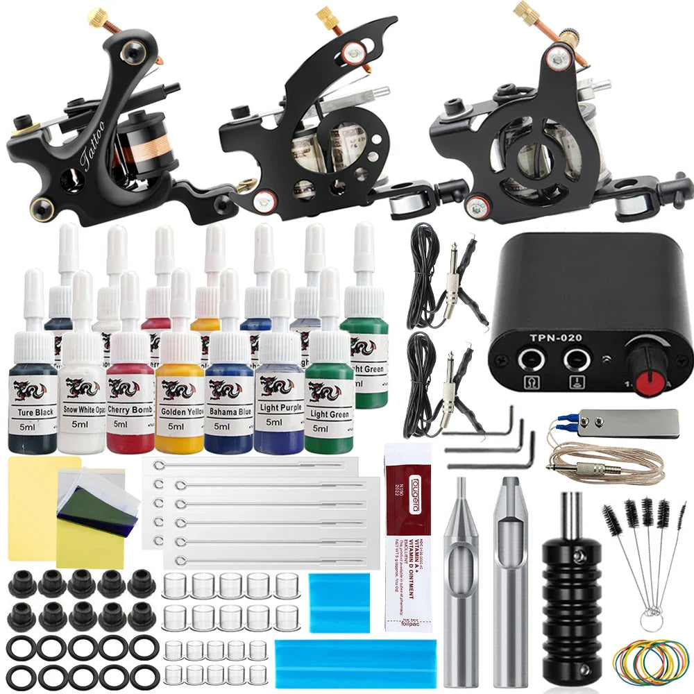 Complete Tattoo Kit Coil Tattoo Machine Set Tattoo Power Supply Needles Tattoo Machine Kit for Beginner Starter Tattoo supplies