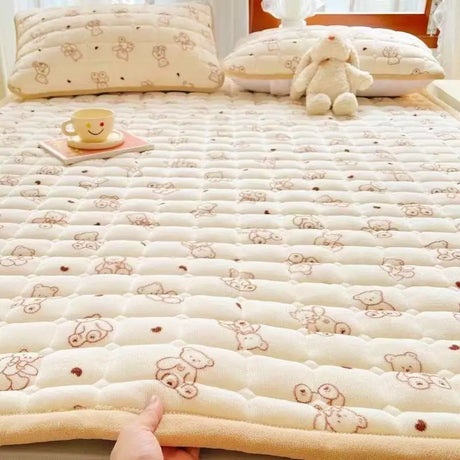 1pc Winter Milk Velvet Thickened Warm Bed Sheet Bedspread Single Double Soft Thin Fold Mattress Toppers Tatami Floor Quilted Mat