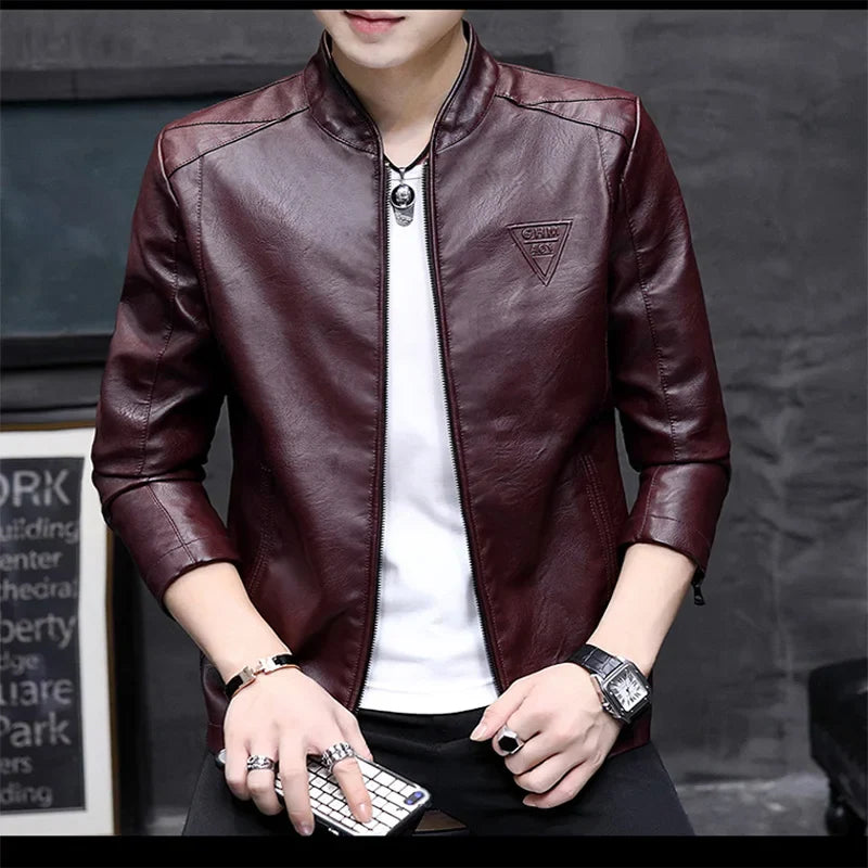 Mens Biker Leather Jacket 2023 Autumn New Men's Fashion Trend Decorative Motorcycle Leather Coat