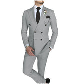 Men's Suit 2 Piece Double Breasted Peak Lapel Jacket Business Casual Slim Fit Wedding  Suit For Men ( Blazer+Pants）