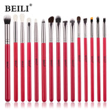 BEILI Red Eye Makeup Brushes Set Professional Natural hair Eyeshadow Foundation Powder Blush highlighter Brush Kit Make Up Tool