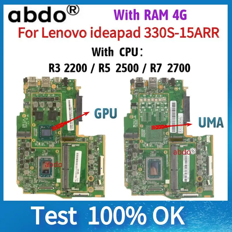 For Lenovo ideapad 330S-15ARR 330S Laptop Motherboard.W/CPU:R3 2200U/R5 2500U/R7 2700U.RAM:4G GPU/UMA 100% test ok