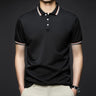 Men's Fashion Solid Short Sleeved Striped Lapel Polo Shirt Summer Breathable Comfortable Top