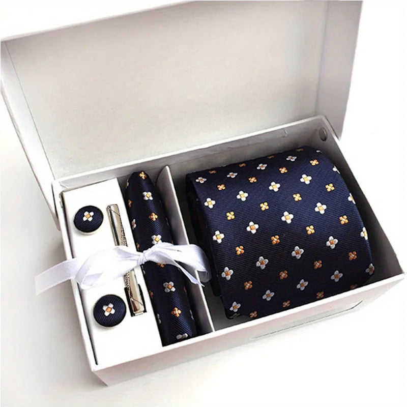 Men's Tie Gift Box 3 Piece Of Sets Tie Pocket Square Cufflinks Tie Clip