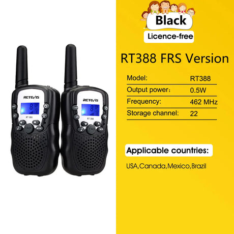 RETEVIS RT388 Walkie Talkie Children 2 Pcs Children's Radio Receiver Walkie-Talkie Kids Birthday Gift Child Toys for Boys Girls