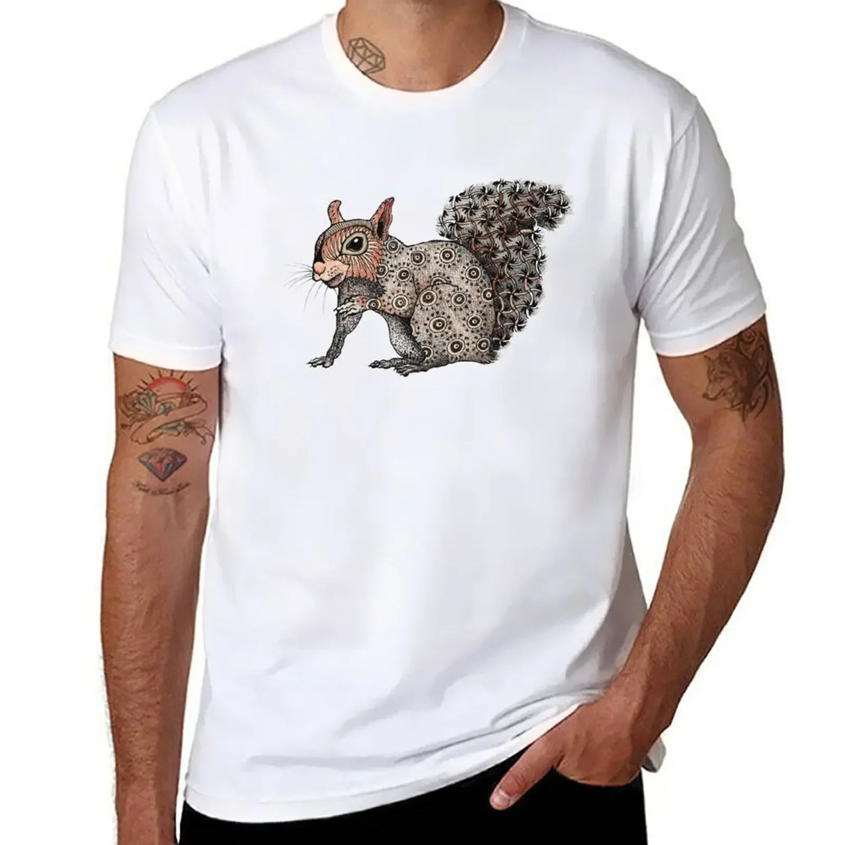 2024 spring and fall t shirt New Squirrel Totem T-Shirt plain t-shirt oversized clothes short sleeves pure cotton top streetwear