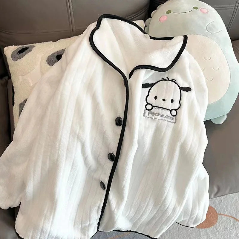 Pochacco Flannel Home Suit Coat Velvet Home Suit Coat Kawaii Pajama Sanrio Animation Derivatives Peripheral Products