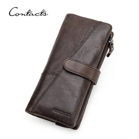 CONTACT'S Genuine Leather Wallets for Men Vintage Long Wallets Luxury Brand Coin Purses Men Card Holder Money Clip Men's Wallet