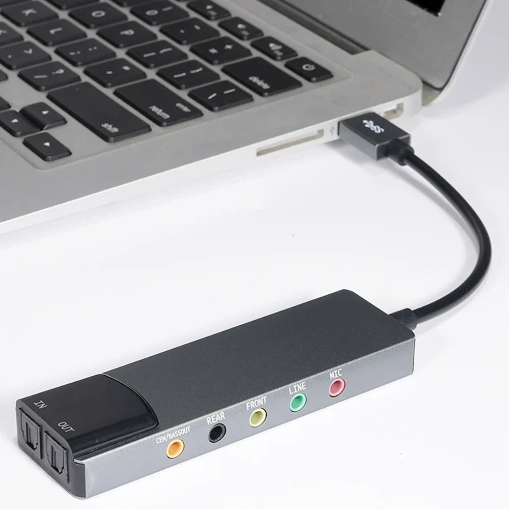 Aluminium Alloy USB Sound Card 6 Channel Professional 5.1 Optical External Audio Card Converter CM6206 Chipset for Laptop PC