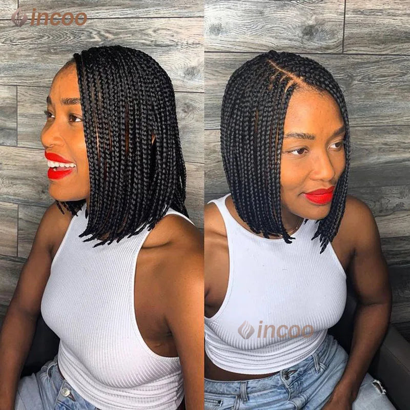 10" Short Braided Wigs Lace Front Wig Box Braided Wigs Knotless Barids Full Lace Frontal Wig Synthetic Braid African For Women