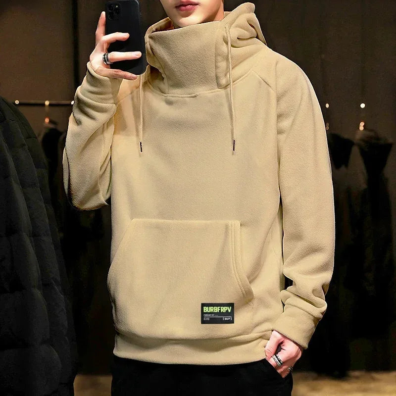 2024 Men's Thick Polar Fleece Sweatshirt Paired Couple Y2k Streetwear Autumn Winter Hood Sports Black Windproof Oversized Hoodie